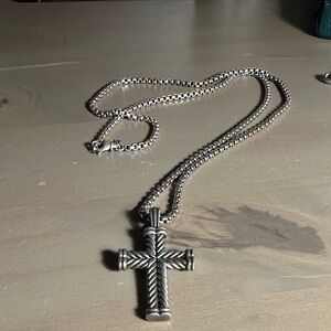 David Yurman Silver Cross Pendant Necklace